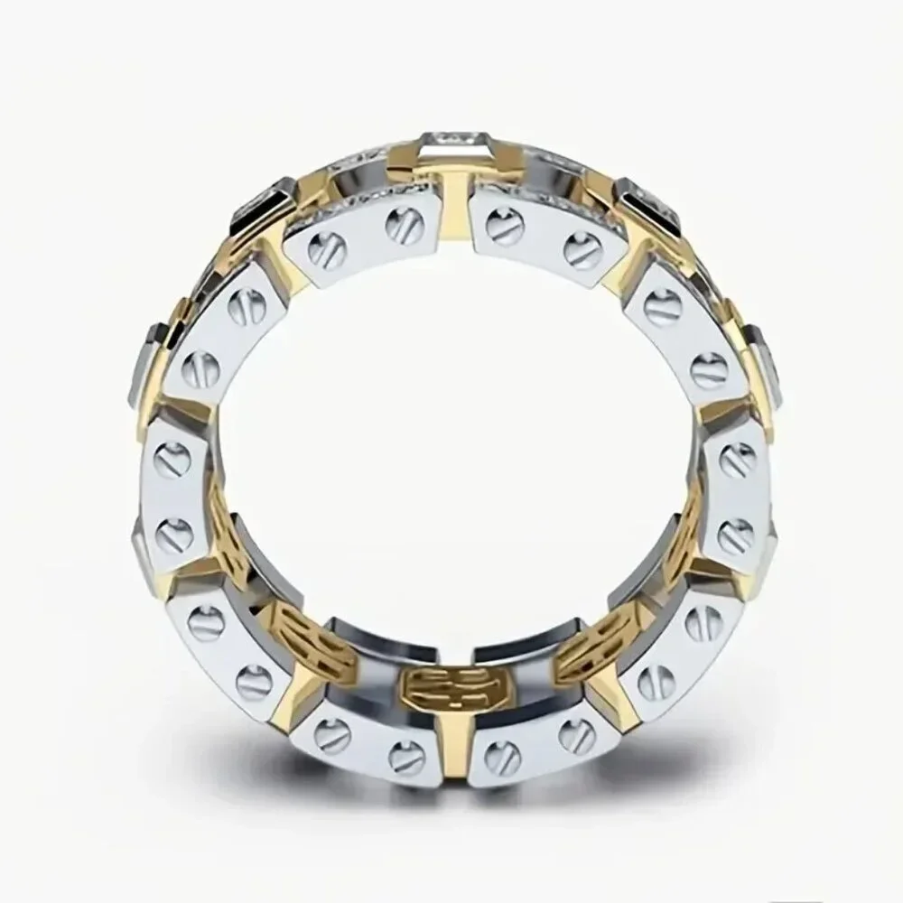 Tungsten Steel Eternity Two Tone Gold & Silver Statement 1.80 Carat CZ Ring